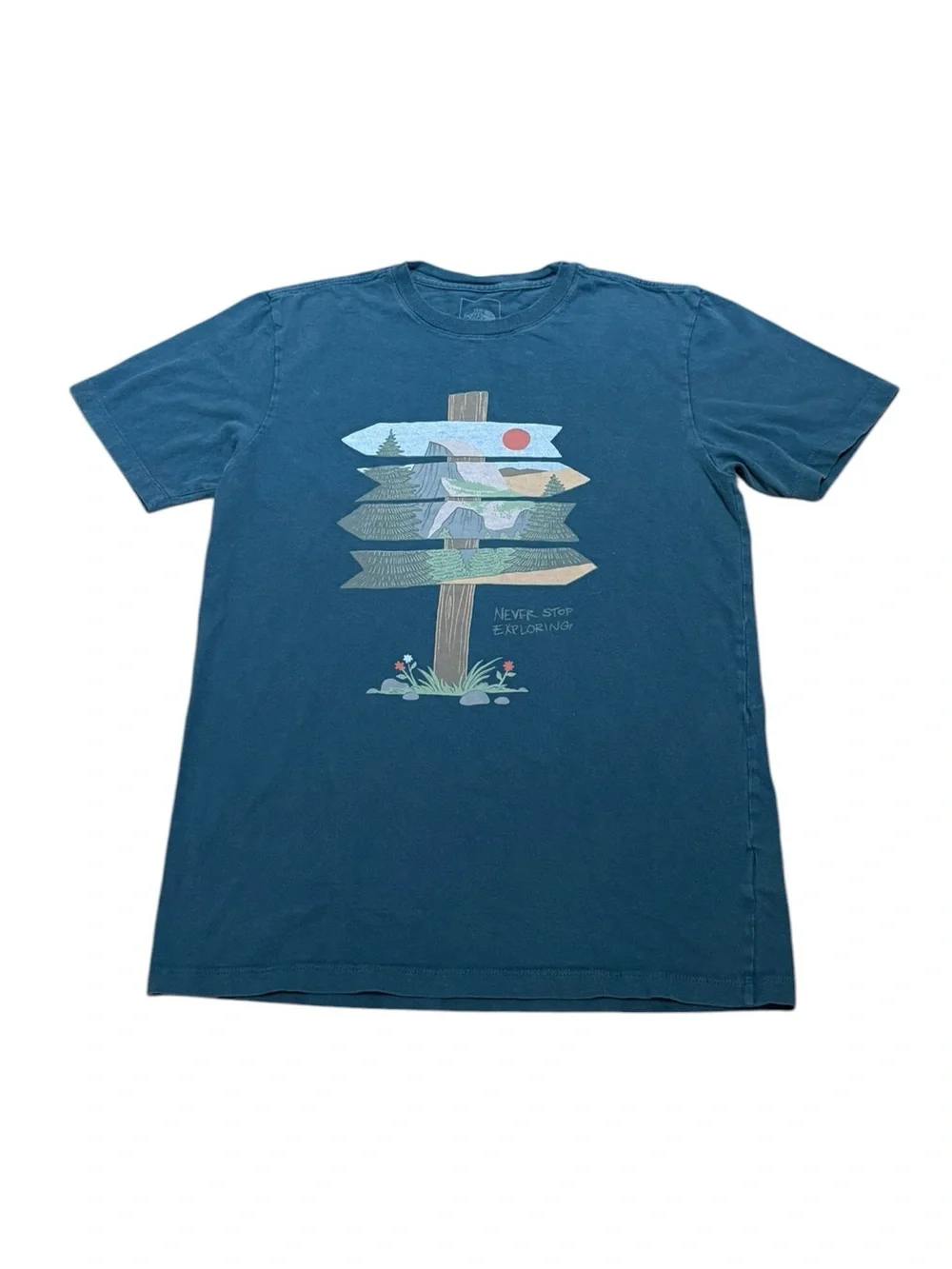 The North Face Men’s “Never Stop Exploring” Teal Blue Tee, Size S